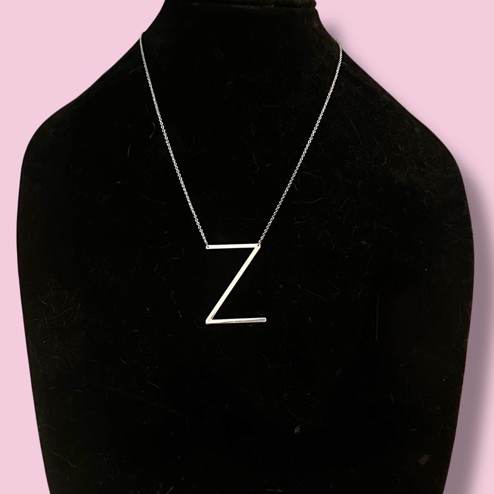 Cai silver tone block initial letter Z necklace